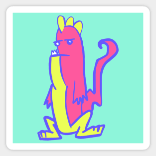 Roaring Fun: Playful Pink and Yellow Dinosaur Sticker